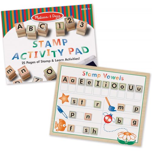  [아마존베스트]Melissa & Doug Deluxe Wooden Stamp Set - ABCs 123s (Arts & Crafts, 4-Color Inkpad, 70+ Pieces)