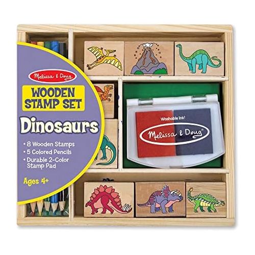  [아마존베스트]Melissa & Doug Wooden Stamp Set - Dinosaurs (Arts & Crafts, Sturdy Wooden Storage Box, Washable Ink, 14 Pieces)