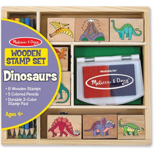  [아마존베스트]Melissa & Doug Wooden Stamp Set - Dinosaurs (Arts & Crafts, Sturdy Wooden Storage Box, Washable Ink, 14 Pieces)