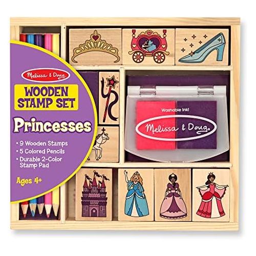  [아마존베스트]Melissa & Doug Wooden Stamp Set, Princesses (Arts & Crafts, Sturdy Wooden Storage Box, Washable Ink, 15 Pieces)