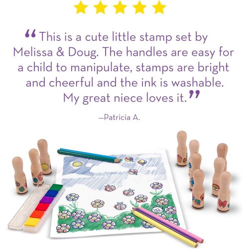  [아마존베스트]Melissa & Doug Deluxe Happy Handle Stamp Set (10 Stamps, 5 Colored Pencils, and 6-Color Washable Ink Pad)