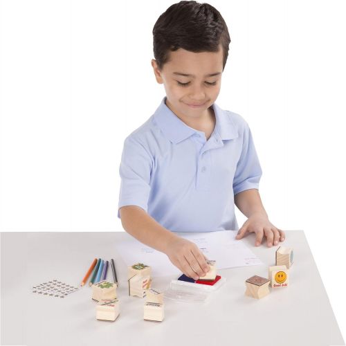  [아마존베스트]Melissa & Doug Wooden Classroom Stamp Set With 10 Stamps, 5 Colored Pencils, 4 Sticker Sheets, and 2-Colored Stamp Pad