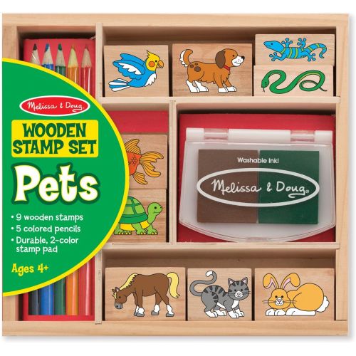  [아마존베스트]Melissa & Doug Wooden Stamp Set: Pets - 9 Stamps, 5 Colored Pencils, and 2-Color Stamp Pad