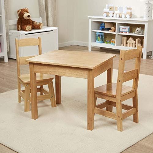  [아마존베스트]Melissa & Doug Solid Wood Table & Chairs (Kids Furniture, Sturdy Wooden Furniture, 3-Piece Set, 20” H x 23.5” W x 20.5” L)