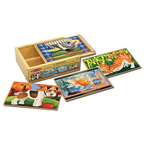  [아마존베스트]Melissa & Doug Pets Jigsaw Puzzles in a Box (Four Wooden Puzzles, Sturdy Wooden Storage Box, 12-Piece Puzzles, 8” H x 6” W x 2.5” L)