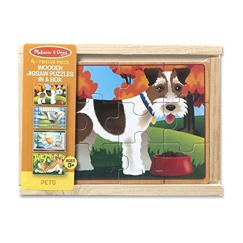  [아마존베스트]Melissa & Doug Pets Jigsaw Puzzles in a Box (Four Wooden Puzzles, Sturdy Wooden Storage Box, 12-Piece Puzzles, 8” H x 6” W x 2.5” L)