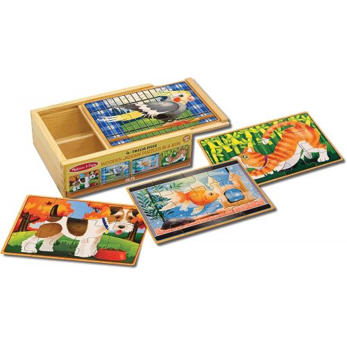  [아마존베스트]Melissa & Doug Pets Jigsaw Puzzles in a Box (Four Wooden Puzzles, Sturdy Wooden Storage Box, 12-Piece Puzzles, 8” H x 6” W x 2.5” L)