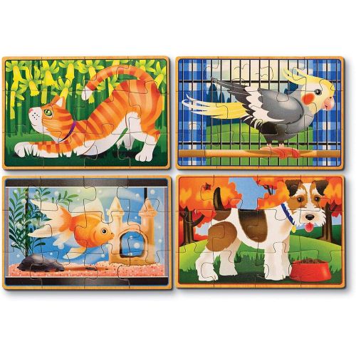  [아마존베스트]Melissa & Doug Pets Jigsaw Puzzles in a Box (Four Wooden Puzzles, Sturdy Wooden Storage Box, 12-Piece Puzzles, 8” H x 6” W x 2.5” L)