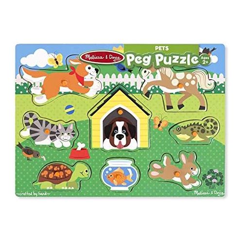  [아마존베스트]Melissa & Doug World of Animals Wooden Peg Puzzles Set - Pets (8 Pieces), Farm (8 Pieces), Safari (7 Pieces)