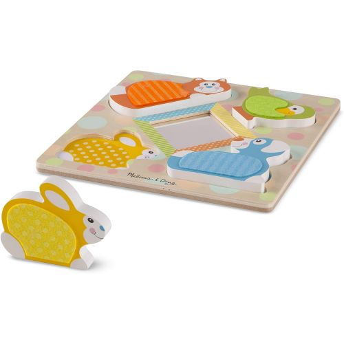  [아마존베스트]Melissa & Doug First Play Wooden Touch & Feel Puzzle, Peek-a-Boo Pets (4 Textured Pieces and Mirror)