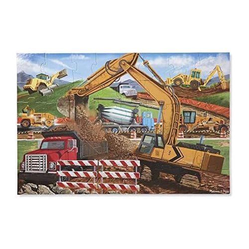  [아마존베스트]Melissa & Doug Construction Vehicles Jigsaw Floor Puzzle (Beautiful Original artwork, Sturdy Cardboardpiece, 48Piece, 2’ X 3’)