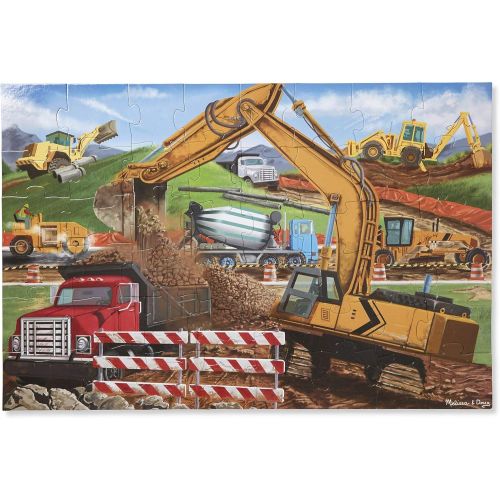  [아마존베스트]Melissa & Doug Construction Vehicles Jigsaw Floor Puzzle (Beautiful Original artwork, Sturdy Cardboardpiece, 48Piece, 2’ X 3’)