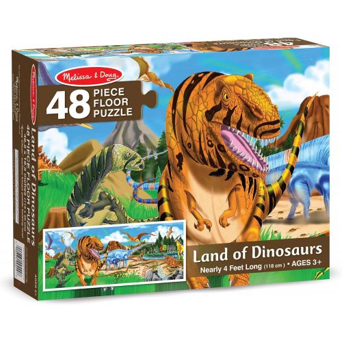  [아마존베스트]Melissa & Doug Land of Dinosaurs Floor Puzzle (Easy-Clean Surface, Promotes Hand-Eye Coordination, 48 Pieces, 4 Feet Long)