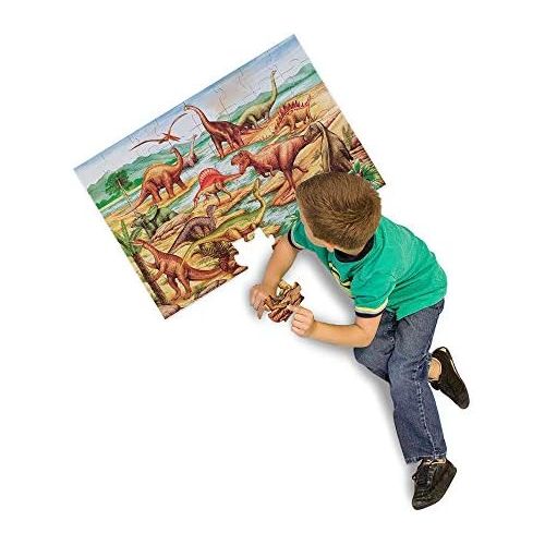  [아마존베스트]Melissa & Doug Dinosaurs Floor Puzzle, Extra-Thick Cardboard Construction, Beautiful Original Artwork, 48 Pieces, 2’ x 3’