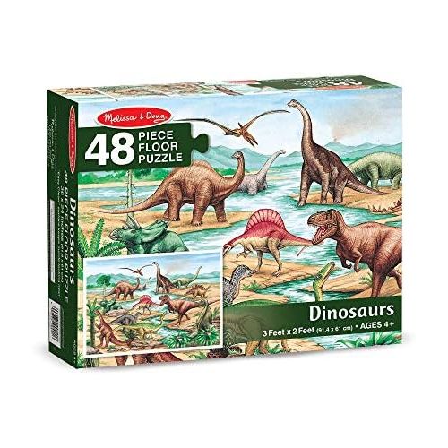  [아마존베스트]Melissa & Doug Dinosaurs Floor Puzzle, Extra-Thick Cardboard Construction, Beautiful Original Artwork, 48 Pieces, 2’ x 3’