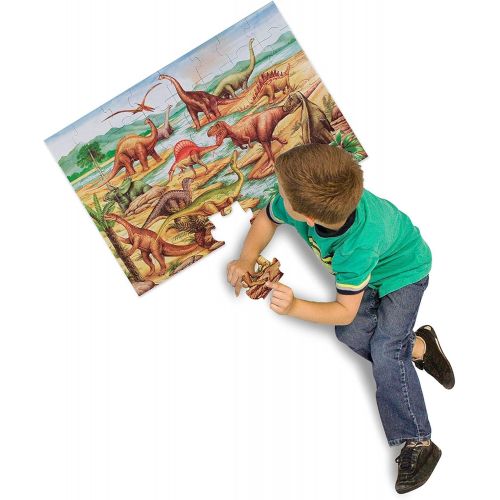  [아마존베스트]Melissa & Doug Dinosaurs Floor Puzzle, Extra-Thick Cardboard Construction, Beautiful Original Artwork, 48 Pieces, 2’ x 3’