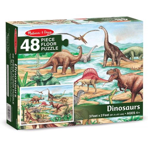  [아마존베스트]Melissa & Doug Dinosaurs Floor Puzzle, Extra-Thick Cardboard Construction, Beautiful Original Artwork, 48 Pieces, 2’ x 3’