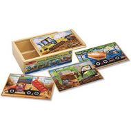 [아마존베스트]Melissa & Doug Construction Vehicles 4-in-1 Wooden Jigsaw 12-Piece Puzzles (Beautiful Original Artwork, 48 Pieces Total)