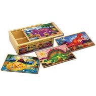 [아마존베스트]Melissa & Doug Dinosaur Jigsaw Puzzles in a Box (Four Wooden Puzzles, Beautiful Artwork, Sturdy Wooden Storage Box, 12 Pieces, 8” H x 6” W x 2.5” L)