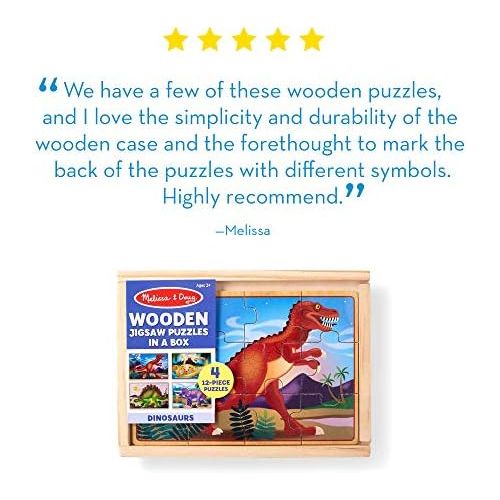  [아마존베스트]Melissa & Doug Dinosaur Jigsaw Puzzles in a Box (Four Wooden Puzzles, Beautiful Artwork, Sturdy Wooden Storage Box, 12 Pieces, 8” H x 6” W x 2.5” L)