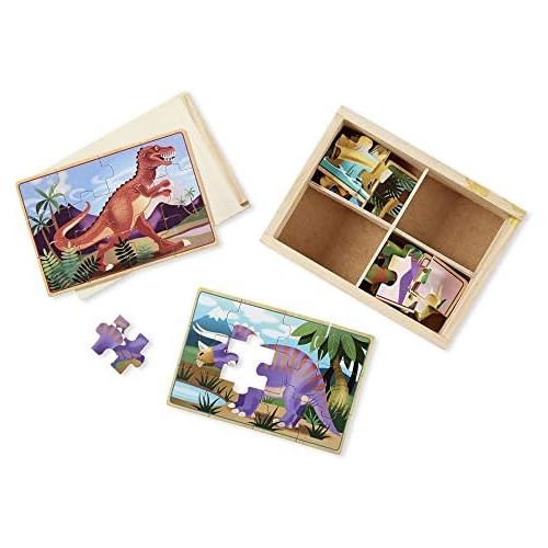  [아마존베스트]Melissa & Doug Dinosaur Jigsaw Puzzles in a Box (Four Wooden Puzzles, Beautiful Artwork, Sturdy Wooden Storage Box, 12 Pieces, 8” H x 6” W x 2.5” L)