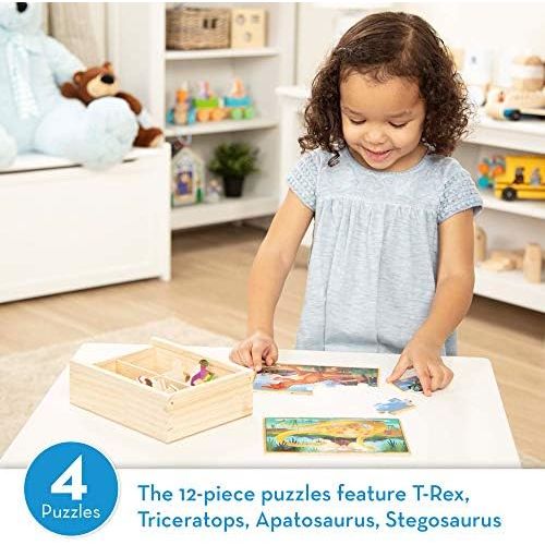  [아마존베스트]Melissa & Doug Dinosaur Jigsaw Puzzles in a Box (Four Wooden Puzzles, Beautiful Artwork, Sturdy Wooden Storage Box, 12 Pieces, 8” H x 6” W x 2.5” L)