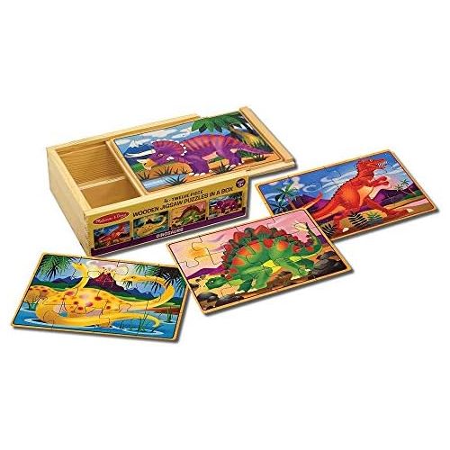  [아마존베스트]Melissa & Doug Dinosaur Jigsaw Puzzles in a Box (Four Wooden Puzzles, Beautiful Artwork, Sturdy Wooden Storage Box, 12 Pieces, 8” H x 6” W x 2.5” L)