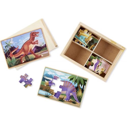  [아마존베스트]Melissa & Doug Dinosaur Jigsaw Puzzles in a Box (Four Wooden Puzzles, Beautiful Artwork, Sturdy Wooden Storage Box, 12 Pieces, 8” H x 6” W x 2.5” L)