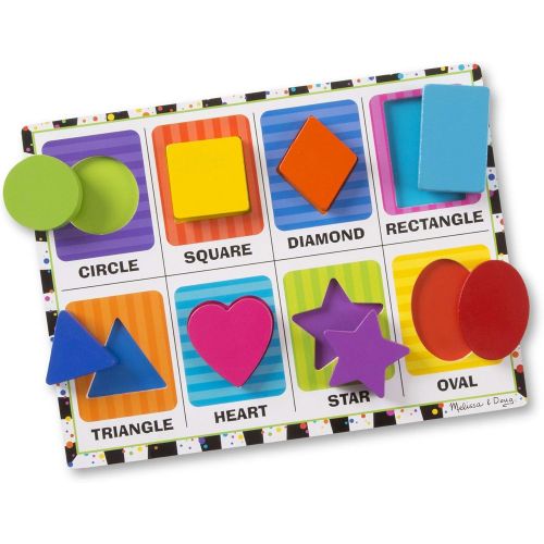  [아마존베스트]Melissa & Doug Shapes Chunky Puzzle, Preschool, Chunky Wooden Pieces, Full-Color Pictures, 8 Pieces, 12” H x 11” W x 0.9” L