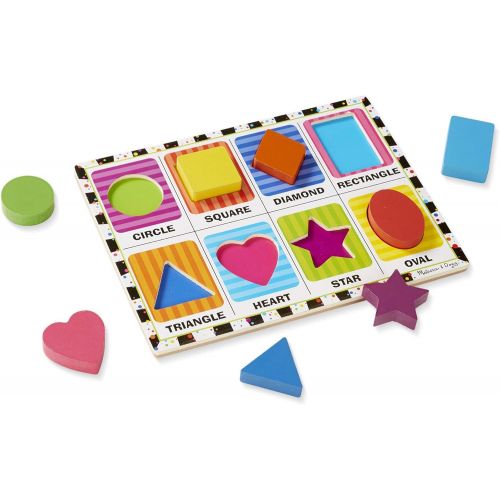  [아마존베스트]Melissa & Doug Shapes Chunky Puzzle, Preschool, Chunky Wooden Pieces, Full-Color Pictures, 8 Pieces, 12” H x 11” W x 0.9” L