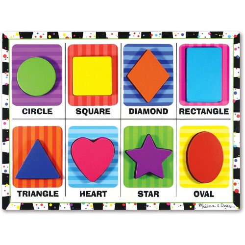  [아마존베스트]Melissa & Doug Shapes Chunky Puzzle, Preschool, Chunky Wooden Pieces, Full-Color Pictures, 8 Pieces, 12” H x 11” W x 0.9” L