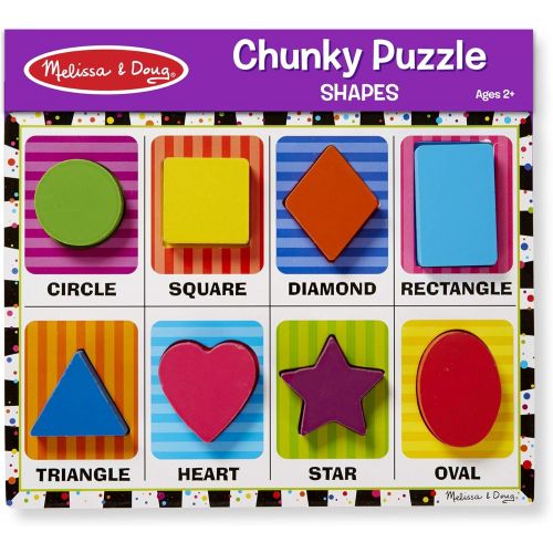  [아마존베스트]Melissa & Doug Shapes Chunky Puzzle, Preschool, Chunky Wooden Pieces, Full-Color Pictures, 8 Pieces, 12” H x 11” W x 0.9” L