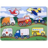 [아마존베스트]Melissa & Doug VEHICLES Wooden Peg Puzzle (Colorful Vehicles artwork, Extra-Thick Wooden Construction, 8Piece, 15.5” H X 11.2” W X 1.6” L)