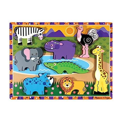  [아마존베스트]Melissa & Doug Safari Wooden Chunky Puzzle (Preschool, Chunky Wooden Pieces, Full-Color Pictures, 8 Pieces)