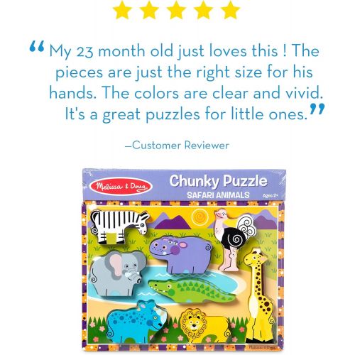  [아마존베스트]Melissa & Doug Safari Wooden Chunky Puzzle (Preschool, Chunky Wooden Pieces, Full-Color Pictures, 8 Pieces)