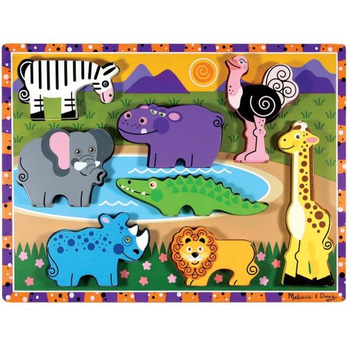  [아마존베스트]Melissa & Doug Safari Wooden Chunky Puzzle (Preschool, Chunky Wooden Pieces, Full-Color Pictures, 8 Pieces)