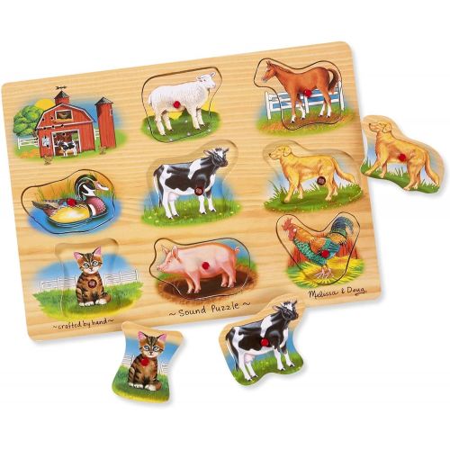  [아마존베스트]Melissa & Doug Farm Sound Puzzle (Wooden Peg Puzzle With Sound Effects, 8 pieces)