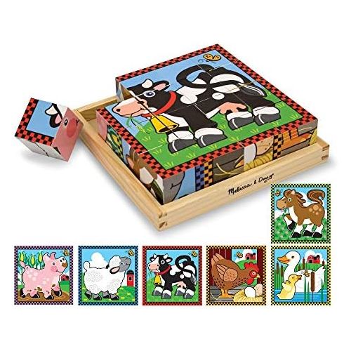  [아마존베스트]Melissa & Doug Farm Cube Puzzle, Preschool Kids, Six Puzzles in One, Sturdy Wooden Construction, 16 Cubes and Wooden Tray, 8” H x 8” W x 2.25” L