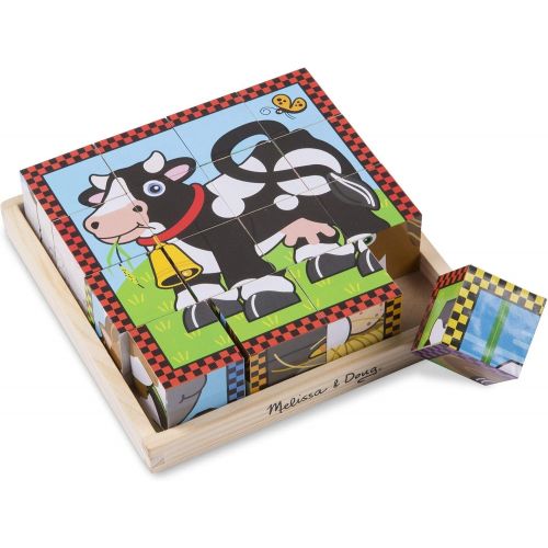  [아마존베스트]Melissa & Doug Farm Cube Puzzle, Preschool Kids, Six Puzzles in One, Sturdy Wooden Construction, 16 Cubes and Wooden Tray, 8” H x 8” W x 2.25” L