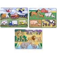 [아마존베스트]Melissa & Doug Wooden Peg Puzzles Set - Farm, Safari, and Vehicles