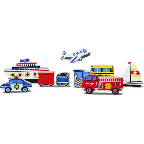  [아마존베스트]Melissa & Doug Vehicles Wooden Chunky Puzzle - Plane, Train, Cars, and Boats (9 pcs)