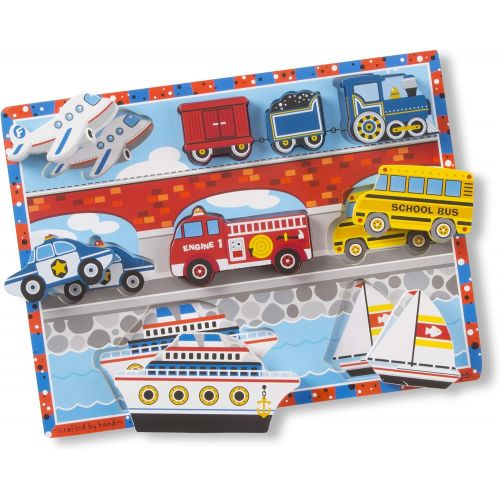  [아마존베스트]Melissa & Doug Vehicles Wooden Chunky Puzzle - Plane, Train, Cars, and Boats (9 pcs)