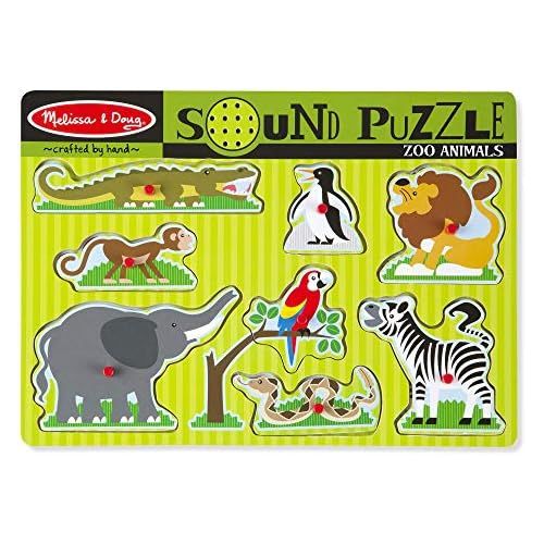  [아마존베스트]Melissa & Doug Zoo Animals Sound Puzzle (Wooden Peg Puzzle, Sound Effects, 8 Pieces)