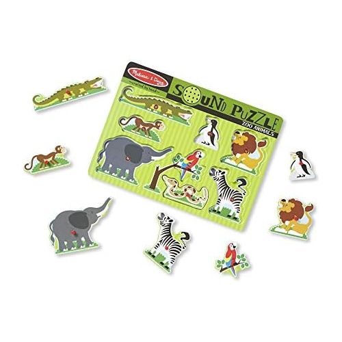  [아마존베스트]Melissa & Doug Zoo Animals Sound Puzzle (Wooden Peg Puzzle, Sound Effects, 8 Pieces)