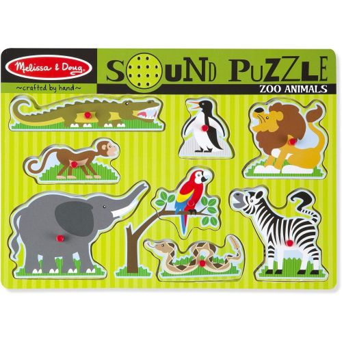  [아마존베스트]Melissa & Doug Zoo Animals Sound Puzzle (Wooden Peg Puzzle, Sound Effects, 8 Pieces)