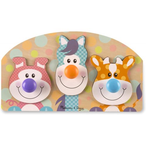  [아마존베스트]Melissa & Doug First Play Wooden Jumbo Knob Farm Animal Puzzle (3 pcs)