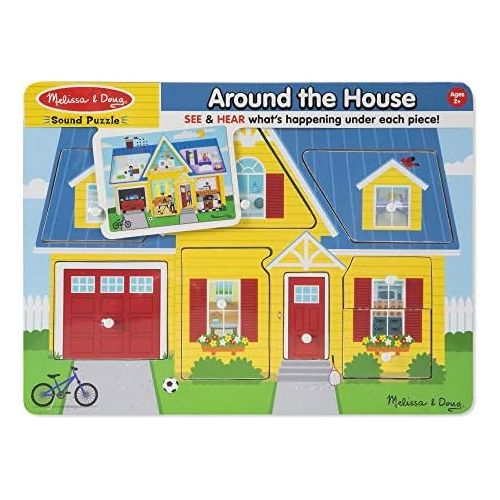  [아마존베스트]Melissa & Doug Around the House Sound Puzzle - Wooden Peg Puzzle (8 pcs)