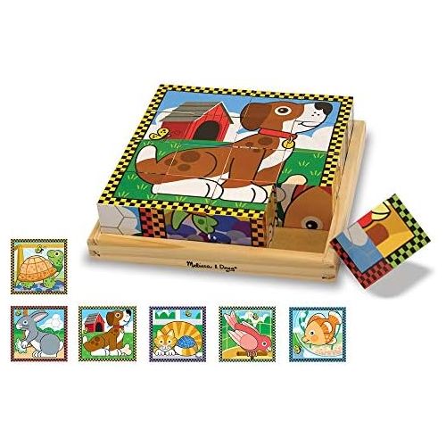  [아마존베스트]Melissa & Doug Pets Wooden Cube Puzzle With Storage Tray (16 pcs)