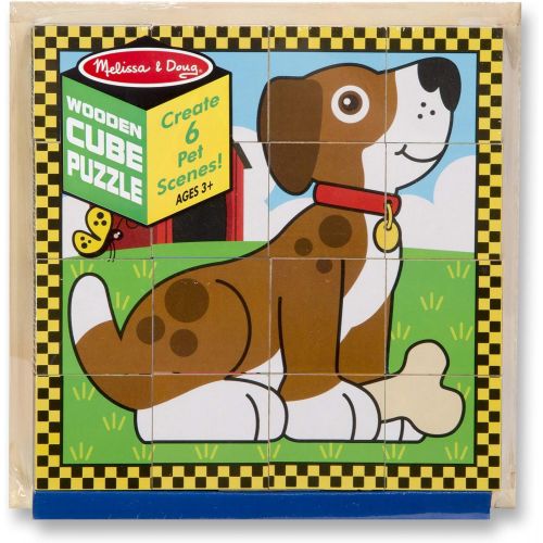  [아마존베스트]Melissa & Doug Pets Wooden Cube Puzzle With Storage Tray (16 pcs)