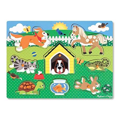  [아마존베스트]Melissa & Doug Pets Peg Puzzle (Colorful Animal Artwork, Extra-Thick Wooden Construction, 8 Pieces)